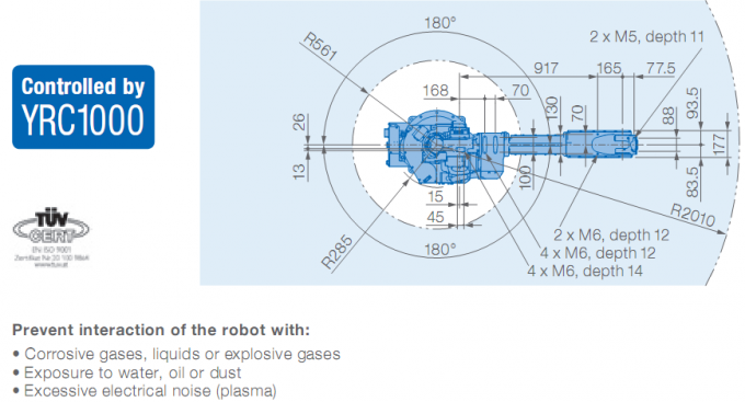 6 selección de Yaskawa GP25-12 del brazo del robot del eje y robot industrial del brazo de la carga útil 2010m m de la máquina 12kg del lugar