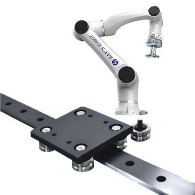 Brazo colaborativo del robot de Hans E5 con el agarrador y el sistema ferroviario neumáticos de Onrobot