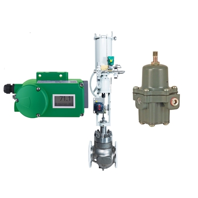 Válvula de control de flujo con posicionador de válvula Foxboro SRD998 y regulador de filtro Fisher 67CFR