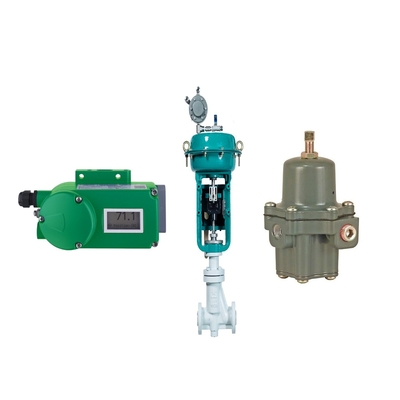 Válvula de control de flujo con posicionador de válvula Foxboro SRD998 y regulador de filtro Fisher 67CFR