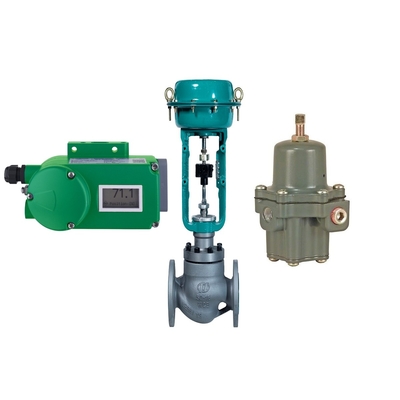 Válvula de control de flujo con posicionador de válvula Foxboro SRD998 y regulador de filtro Fisher 67CFR