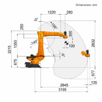KR 120 R3200 PA Kuka 6 Ejes Brazo de robot industrial con agarre CNGBS OEM como equipo de manipulación de materiales Robot de paletización