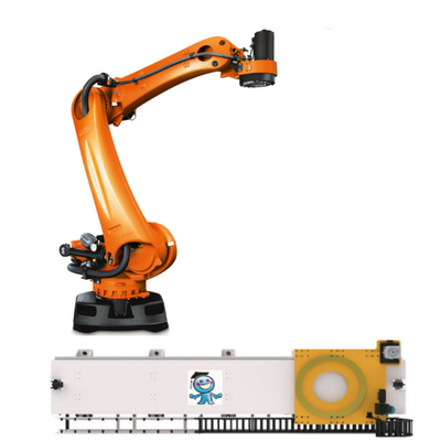 KUKA Robot de paletización KR 240 R3200 PA con rieles de guía CNGBS como brazo de robot industrial de paletización automático