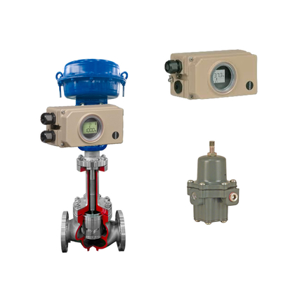 Válvula de control de tubería corrugada con posicionador electropneumático Samson 3730-3 y regulador de filtros Fisher 67CFR