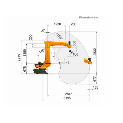 Brazo robótico de paletización 5 Ejes Kuka KR 180 PA con tren guía de robot CNGBS para el robot de paletización