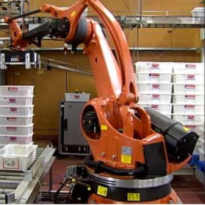 Brazo robótico de paletización 5 Ejes Kuka KR 180 PA con tren guía de robot CNGBS para el robot de paletización