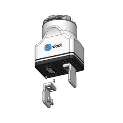 Un robot de 2 dedos con agarre con UR 5E robot colaborativo para manejo de materiales