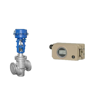 Válvula de control de tubería corrugada con posicionador electropneumático Samson 3730-3 y regulador de filtros Fisher 67CFR