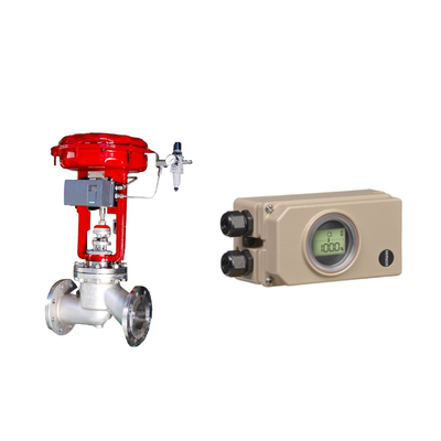 Válvula de control de tubería corrugada con posicionador electropneumático Samson 3730-3 y regulador de filtros Fisher 67CFR