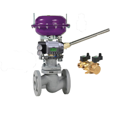Válvula de control neumático con posicionador Masoneilan SVI3 y válvulas de solenoide de latón ASCO serie 210 para el control