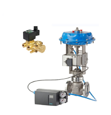 Válvula de control neumático con posicionador Masoneilan SVI3 y válvulas de solenoide de latón ASCO serie 210 para el control