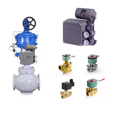 Válvula de control neumático con posicionador electro neumático Fisher 3582i y válvulas solenoides ASCO