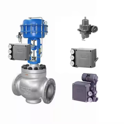 Válvula de control neumático con posicionador electro neumático Fisher 3582i y válvulas solenoides ASCO