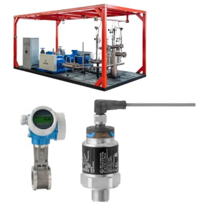 Conjunto de válvulas de gas natural con medidor de caudal de vórtice Endress+Hauser Proline Prowirl D 200 y sensor de transmisor de presión Cerabar PMC21