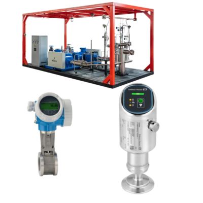 Estación de reducción de presión y temperatura con medidor de flujo de vórtice Endress+Hauser Proline Prowirl D 200 y transmisor de presión Cerabar PMP43