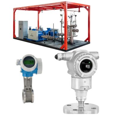 Conjunto de válvula de control de flujo con caudalímetro vortex Proline Prowirl D 200 de Endress+Hauser y transmisor de presión Cerabar PMP50