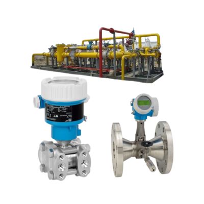 Conjunto de válvulas de control de caudal con medidor de caudal de vórtice Endress+Hauser Proline Prowirl R 200 y transmisor de presión Deltabar PMD55B.