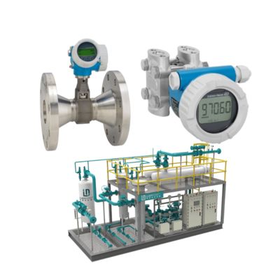 Conjunto de válvulas de control de caudal con medidor de caudal de vórtice Endress+Hauser Proline Prowirl R 200 y transmisor de presión Deltabar PMD55B.