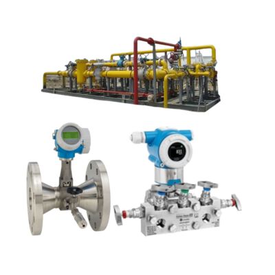 Unidad de control de presión/caudal con caudalímetro Endress+Hauser Proline Prowirl R 200 y transmisor de presión diferencial Deltabar PMD50.