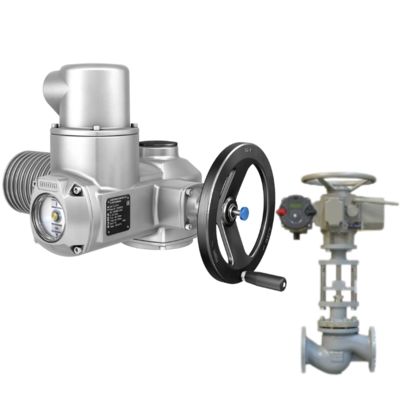Válvula de bola motorizada con un reductor de giro parcial AUMA GS y un actuador eléctrico universal modular de giro múltiple SA.