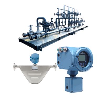 Deslizamiento de válvula de gas natural equipado con un caudalímetro Micro Motion F100A Coriolis y un transmisor 5700 instalado en el campo.