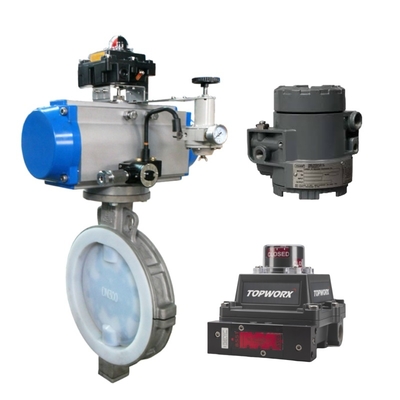Válvula de control con convertidor I/P Fisher 846 y interruptor de límite TopWorx GO Model 73 / Model 81 y posicionador de válvula Fisher DVC6200 para control de alta precisión en entornos hostiles