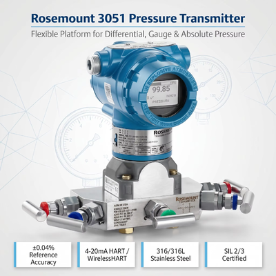 Transmisor de presión inteligente de montaje rosa 3051 con acero inoxidable 316L 4-20 mA DC / HART y ± 0,04% de precisión de la extensión