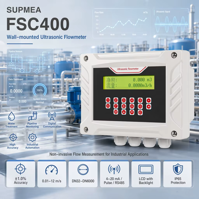 Medidor de flujo ultrasónico Supmea FSC400, medidor de flujo de agua no invasivo tipo abrazadera, medidor de flujo industrial