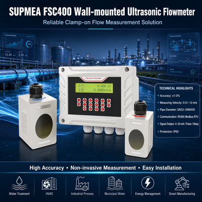 Supmea FSC400 Apéndice montado en la pared en el medidor de flujo ultrasónico Tiempo de tránsito Medidor de flujo de líquido digital