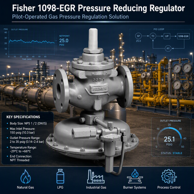 Regulador de gas natural Fi-sher 1098-EGR, válvula de control de presión operada por piloto, regulador de presión de gas industrial