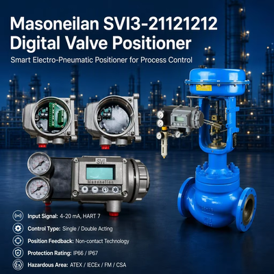 Posicionador de válvula Masoneilan SVI3-21121212 con diagnóstico avanzado, IP66, acción simple, pantalla LCD, 4-20 mA, HART 7