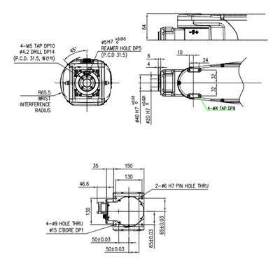 La carga útil 4Kg de 6 AXIS alcanza a la asamblea de alta exactitud HH4 de 58m m que maneja el brazo del robot industrial que embala