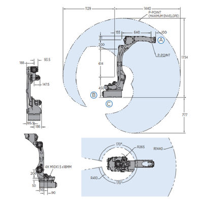 El brazo AR1440 del robot de 6 AXIS para soldar con autógena 12kg la carga útil 1440m m alcanza el robot rápido y exacto de la soldadura al arco