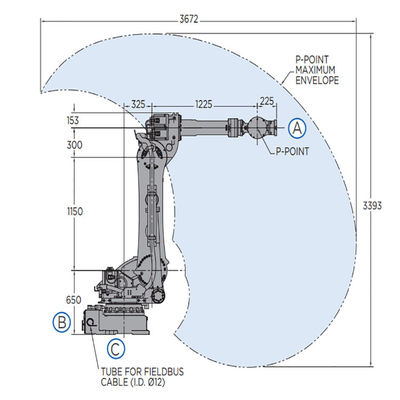 El brazo del robot de GP180 6 AXIS para la carga útil que da material 180kg alcanza el robot que da material rápido y exacto de 2702m m