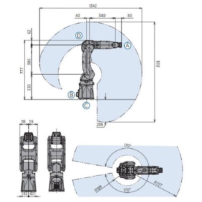 El brazo del robot de GP7 6 AXIS para la carga útil que da material 7kg alcanza el robot que da material rápido y exacto de 927m m