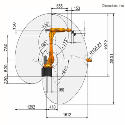 Brazo del robot de soldadura del alcance 1612m m de la carga útil 20Kg de KR16 R1610-2