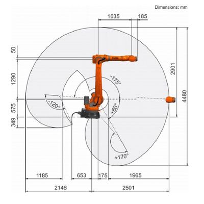 La carga útil R2500 61kg del KR 50 alcanza el robot que empalieta de 2501m m 6 AXIS