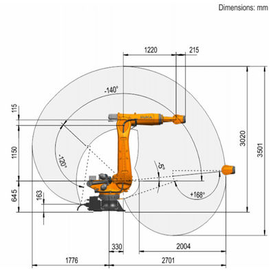 La carga útil 275kg del KR 210 R2700-2 F 6 AXIS alcanza el piso de 2701m m que monta manejando el robot