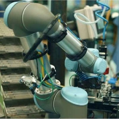 Cargamento robótico automático de AXIS UR5e del brazo 6 y descarga del robot de la selección y del lugar