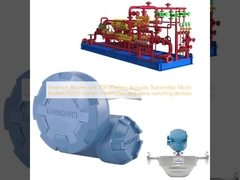 Transmisor acústico inalámbrico Emerson Rosemount 708, medidor de flujo Micro Motion F025S Coriolis y dispositivos de conmutación de válvulas